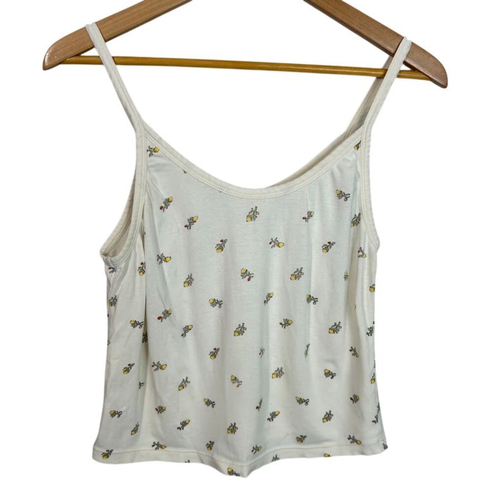 ARQ Crop Tank Top L Yellow Calico Floral Print Organic Cotton